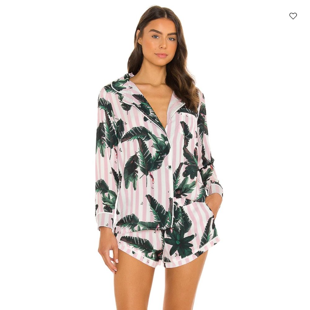 X REVOLVE Long Sleeve Top and Short Pajama Set - Palm Trees